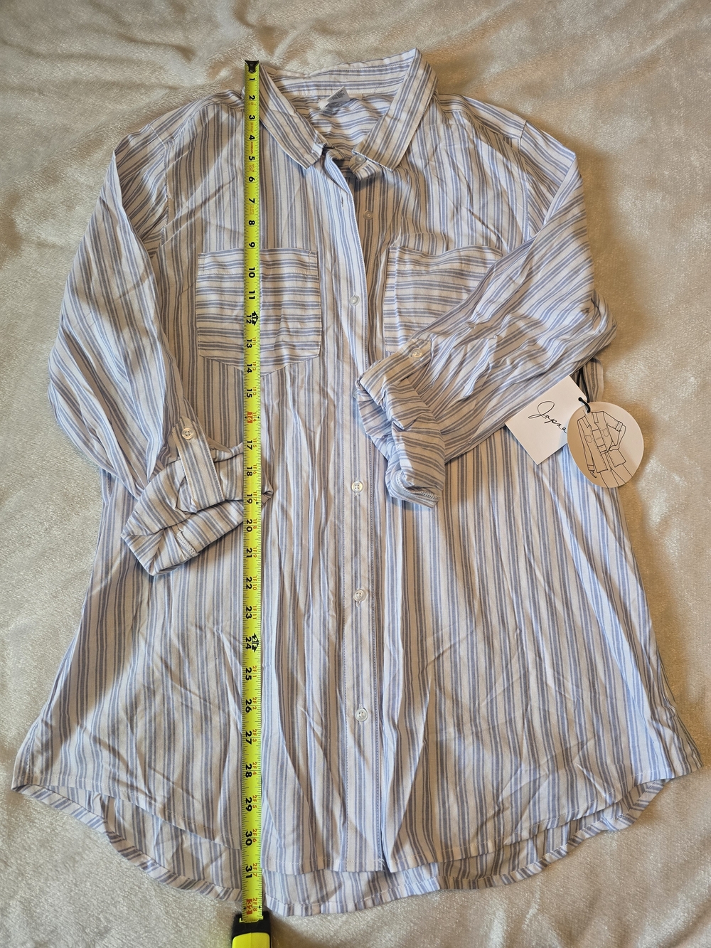 Light Blue & White Striped Button-Up Shirt. Light Weight - Picture 2 of 6